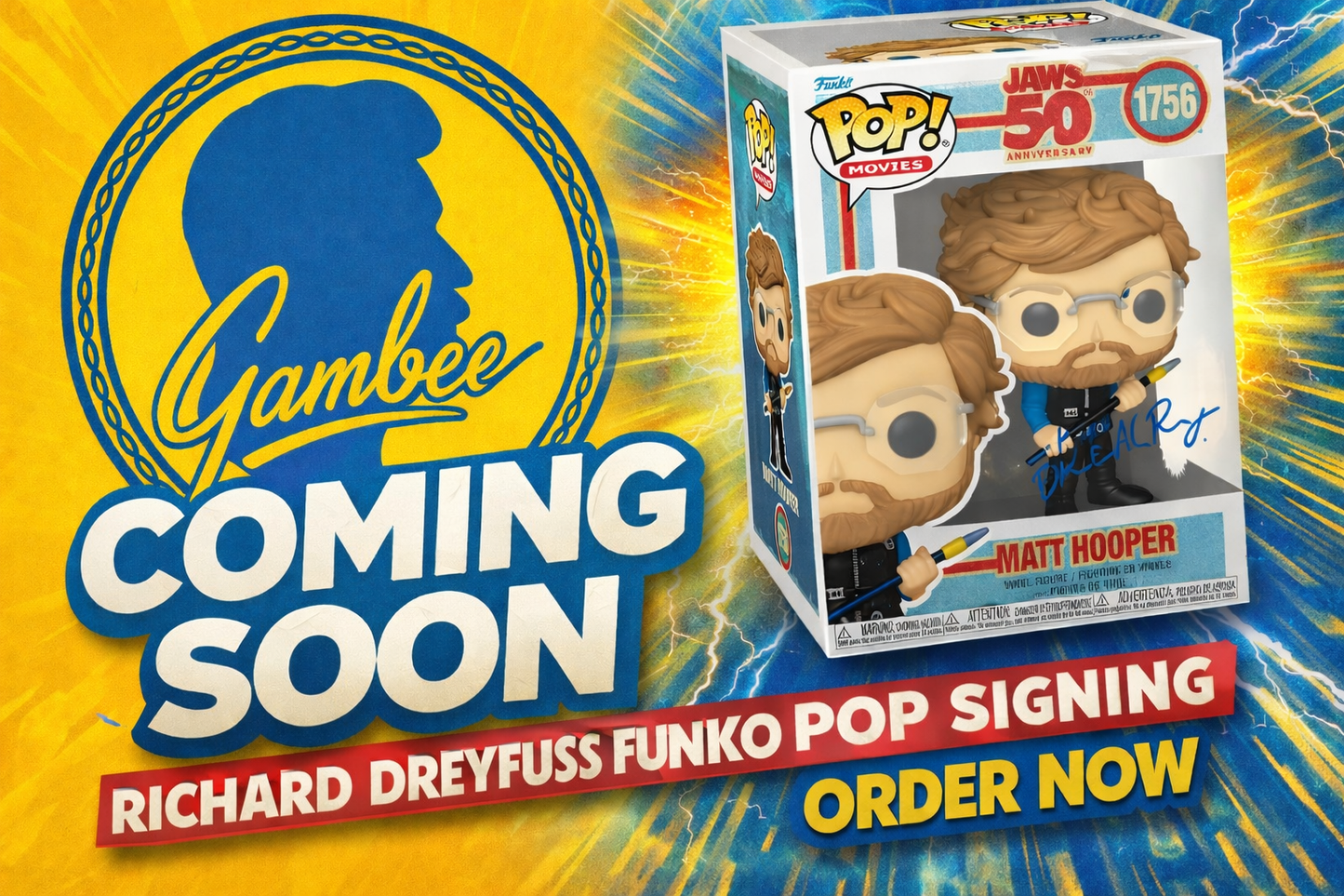 Gambee Richard Dreyfuss Jaws Matt Hopper Autograph FUNKO POP COA