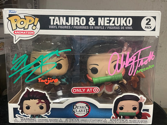Gambee Tanjiro & Nezuko signed funko POP COA duel